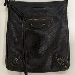 Balenciaga Classic Hip Flat Crossbody Bag Black Leather w/ Mirror